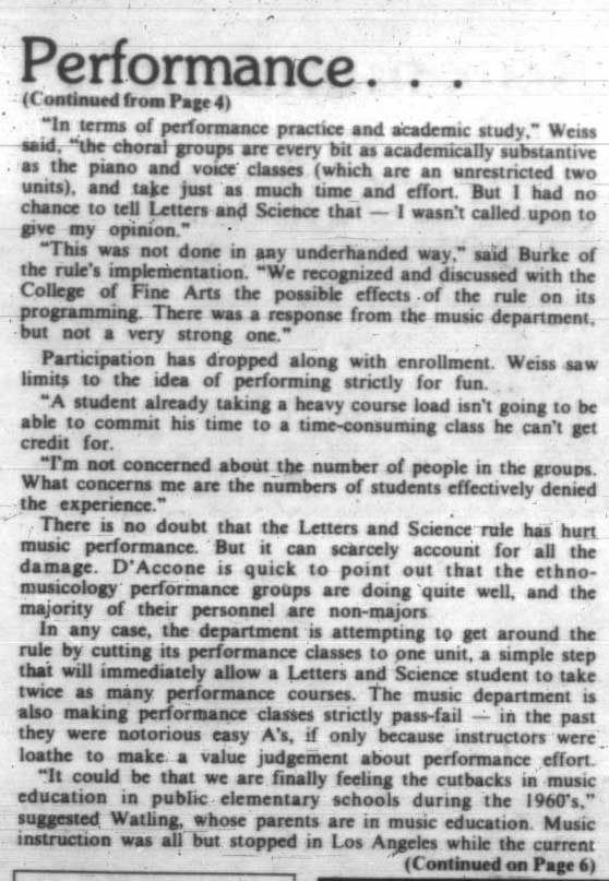 "Music Performance: Where to go and how?" feature, part 2 of 3, April 9, 1976