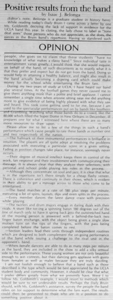 Opinion - "Positive Results from the Band," March 4, 1976