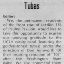 Thanks to Varsity Band, February 18, 1976