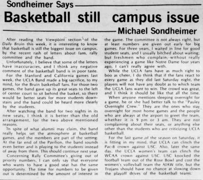 Michael Sondheimer article mentions Band criticism, March 3, 1977