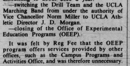 Reg. Fee Committee recommends Band be under authority of Athletics Director J.D Morgan, April 4, 1977