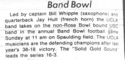 Band Bowl announcement, UCLA leads series 16-3. November 17, 1977