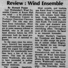 Review of Wind Ensemble concert, Clarence Sawhill guest conductor. June 1, 1977
