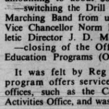 Reg. Fee Committee recommends Band be under authority of Athletics Director J.D Morgan, April 4, 1977