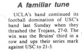 UCLA wins Band Bowl, leads series 21-3. November 14, 1978