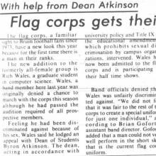 First male joins Band flag corps, November 1, 1978