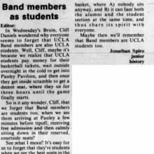 Reply to letter that "Band members are students, also!" February 15, 1980