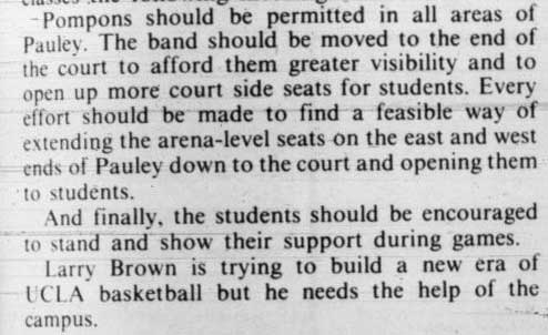 Coach Larry Brown's proposed changes in Pauley Pavilion, December 11, 1980