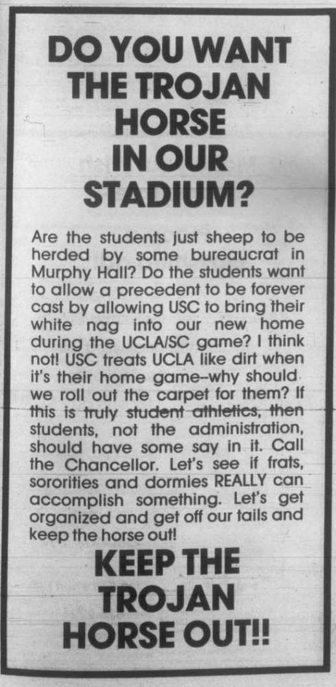 Traveler ad placed in Daily Bruin by Band members, November 10, 1982