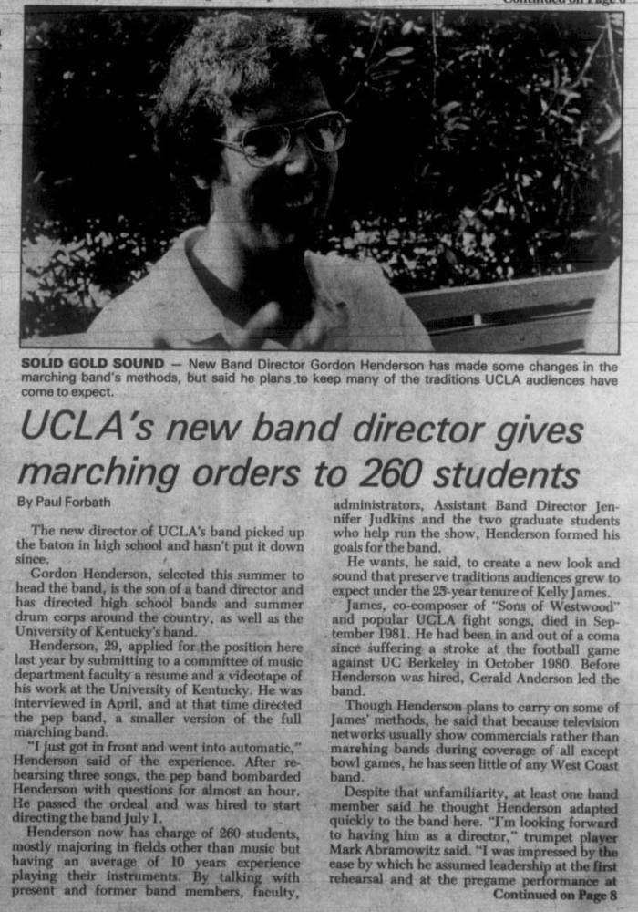 Gordon Henderson hired as Band Director, 1 of 2, October 8, 1982