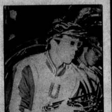 Sousaphone section at Homecoming Parade, October 31, 1983