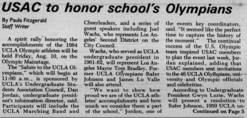 USAC to honor school's olympians, August 8, 1984