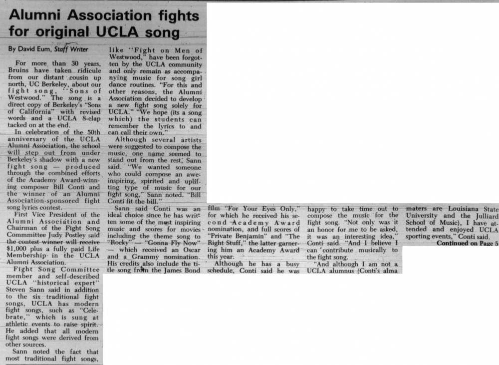 Alumni Association seeks original fight song, 1 of 2, July 12 ,1984