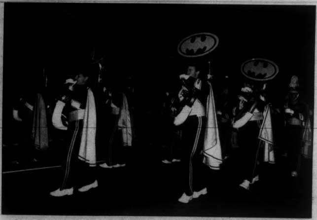 Sousaphones with the Batman symbol at Homecoming Parade, October 30, 1989