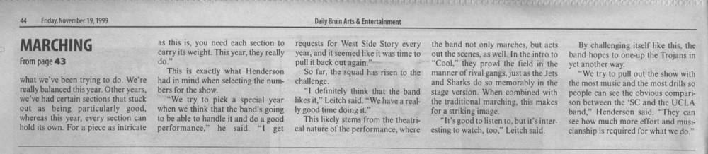 "Strike up the Band" article, Page 3, November 19, 1999