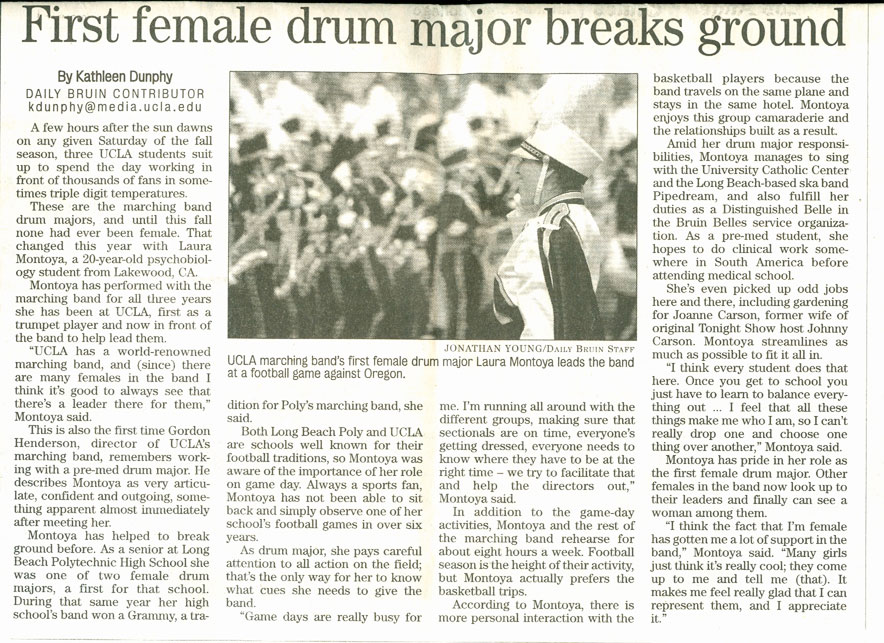 2002 Laura Montoya, the Band's first female Drum Major, October 16, 2002