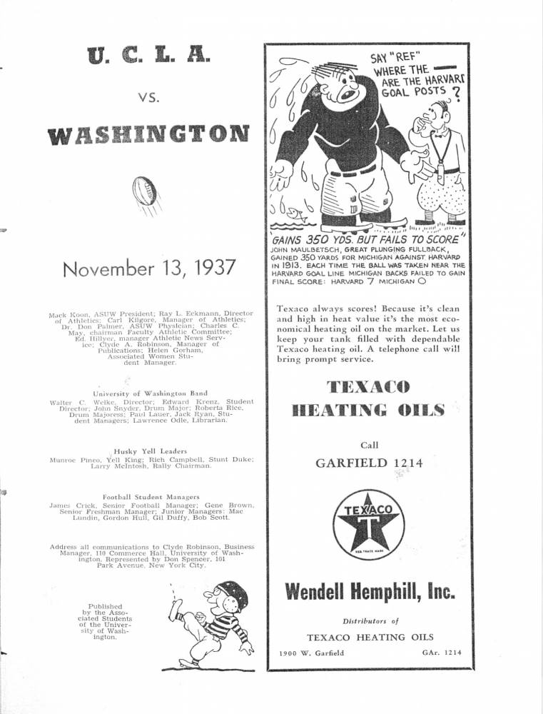 1937 Goal Post UCLA vs. UW title page