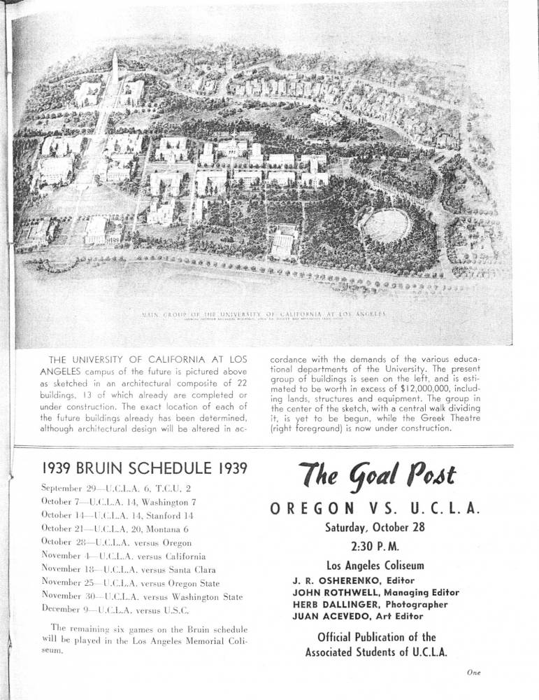 1939 Goal Post UCLA vs. Oregon UCLA blueprint sketch