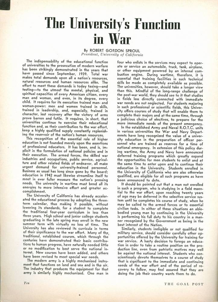 1942 Goal Post UCLA vs. Santa Clara University's Function in War page 10