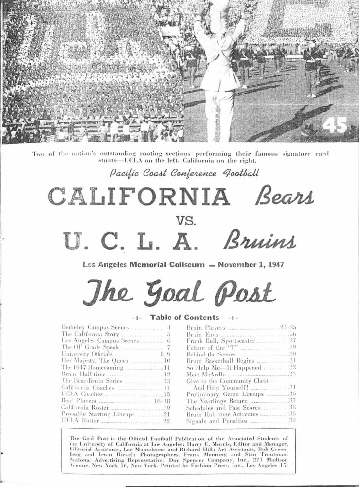 1947 Goal Post UCLA vs. Cal Title Page