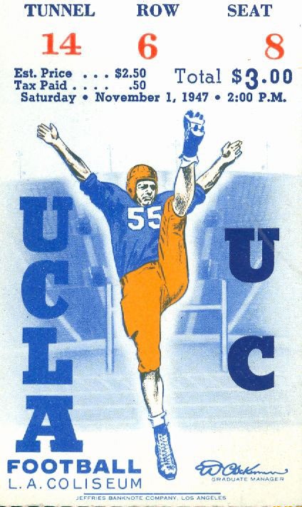 1947 UCLA vs. Cal Ticket Stubx 