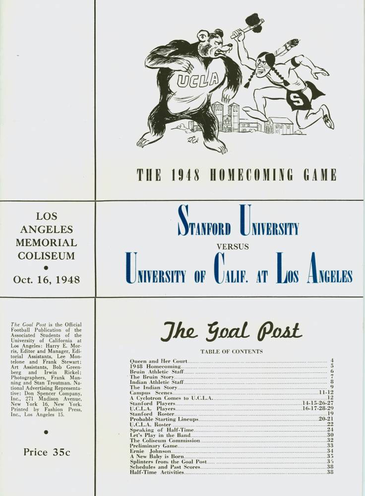 1948 Goal Post UCLA vs. Stanford Inside Cover