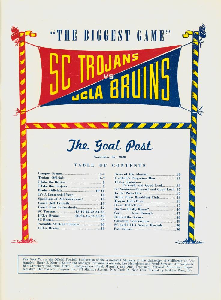 1948 Goal Post UCLA vs. USC Inside Cover