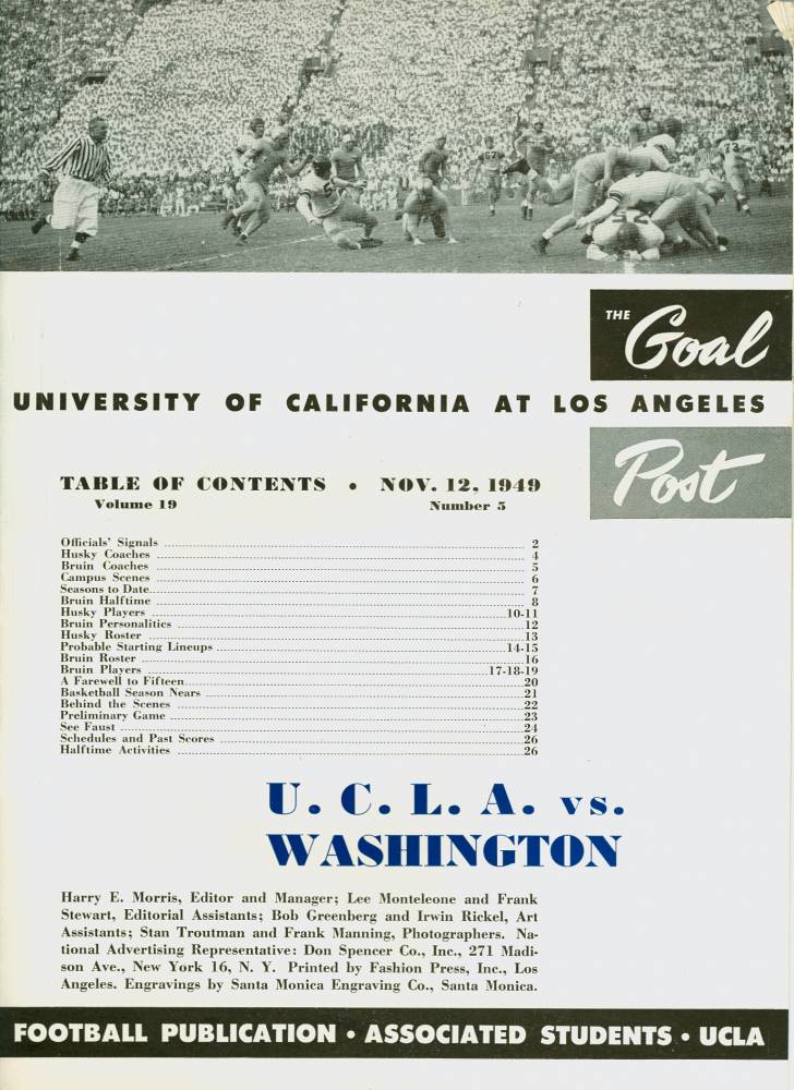 1949 Goal Post UCLA vs. UW Inside Cover