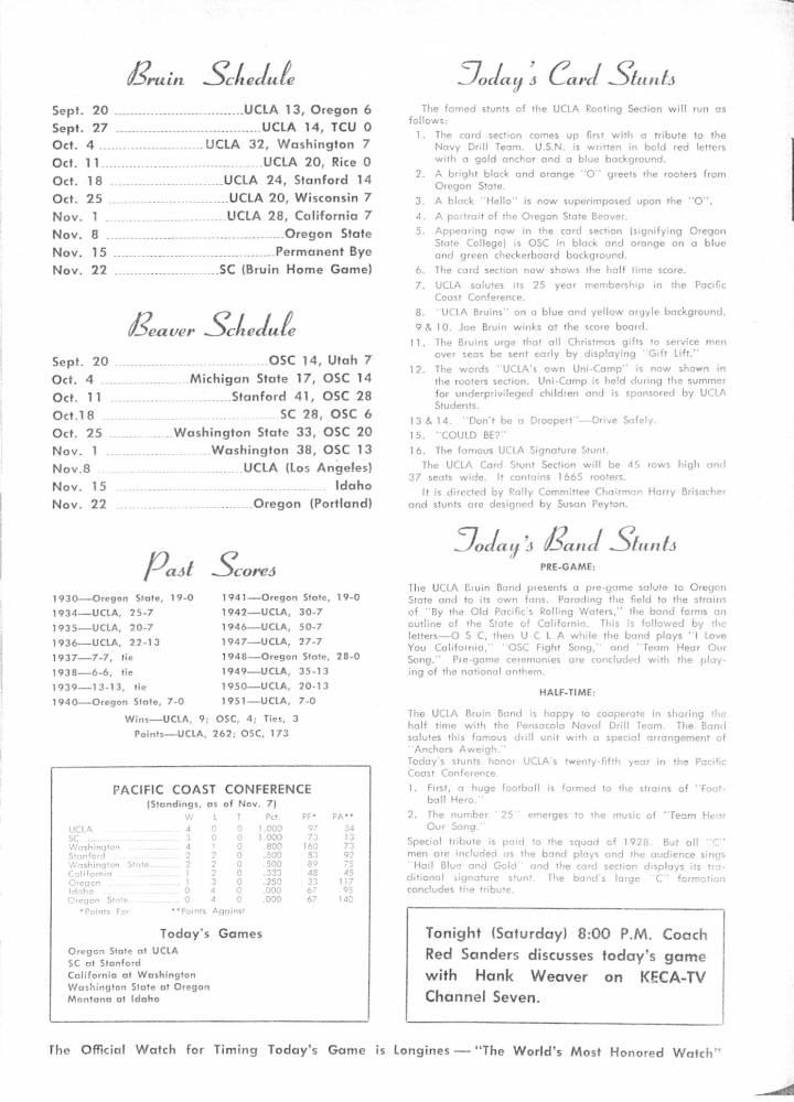 1952 Goal Post UCLA vs. Oregon State Band page