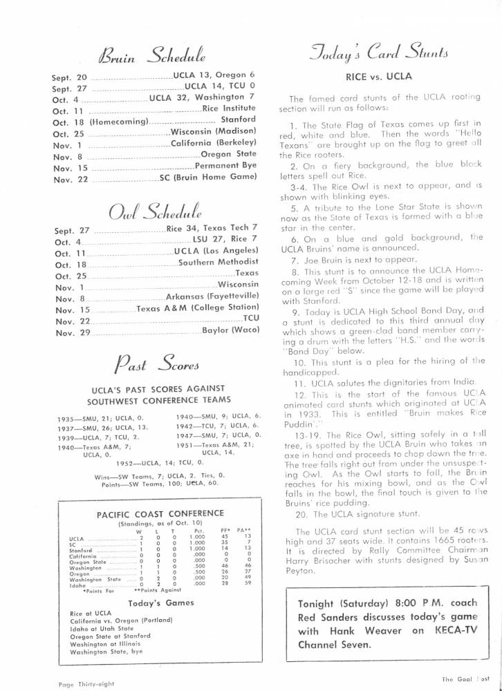 1952 Goal Post UCLA vs. Rice Band Day page 38