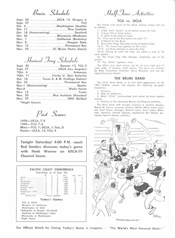 1952 Goal Post UCLA vs. TCU Band page