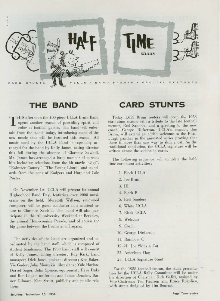 1958 Goal Post UCLA vs. Pitt Band Page 