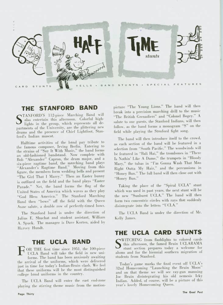 1958 Goal Post UCLA vs. Stanford Band Page 1