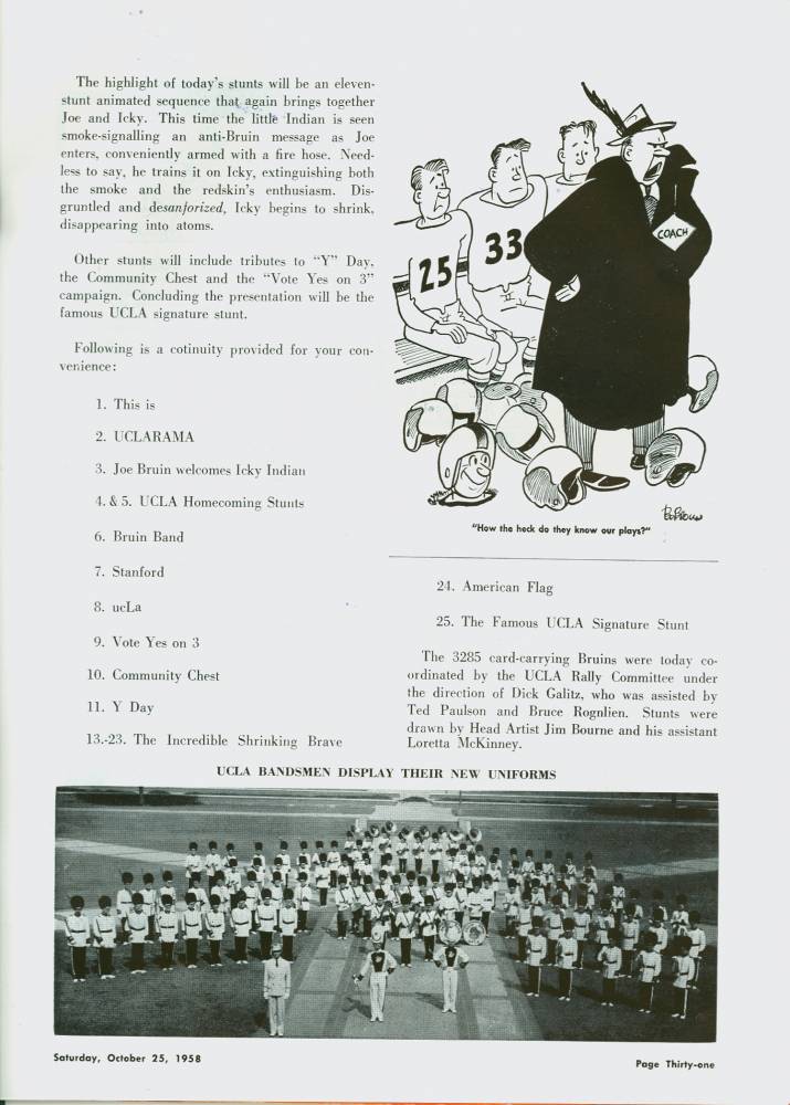 1958 Goal Post UCLA vs. Stanford Band Page 2