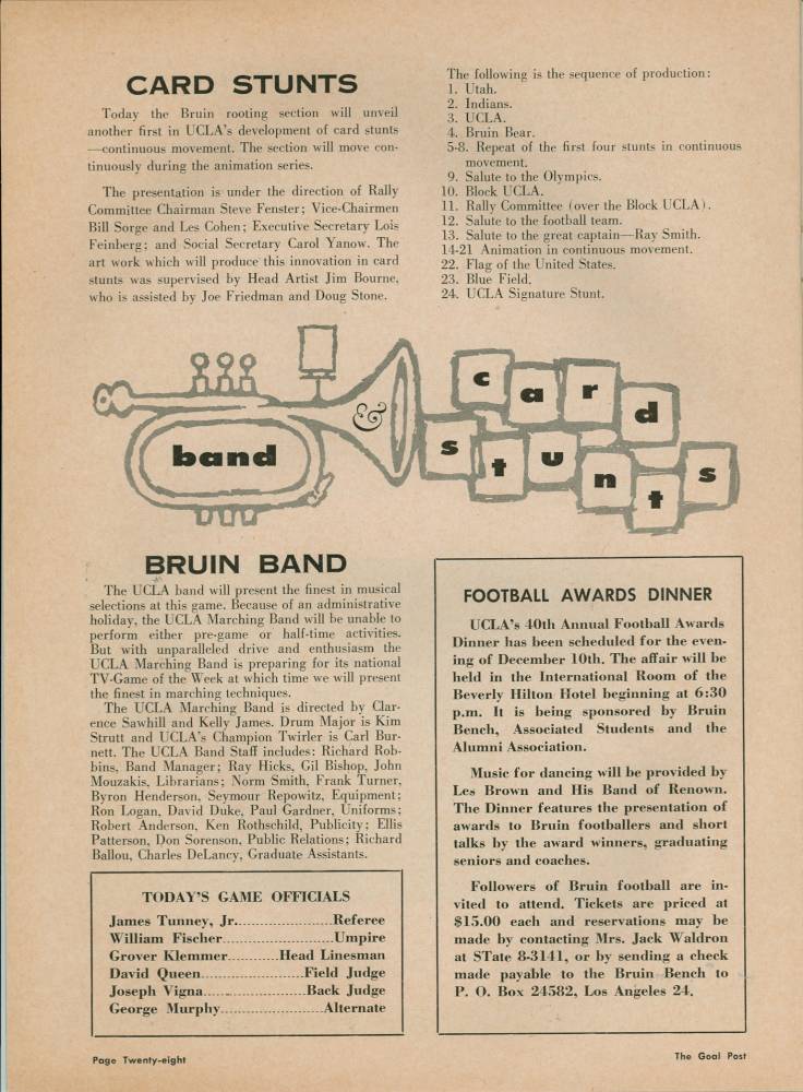 1959 Goal Post UCLA vs. Utah Band Page 