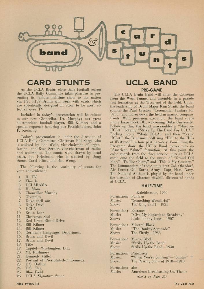 1960 Goal Post UCLA vs. Duke Band Page 1