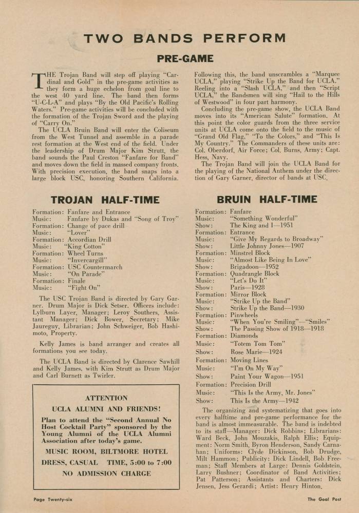 1960 Goal Post UCLA vs. USC Band Page 1