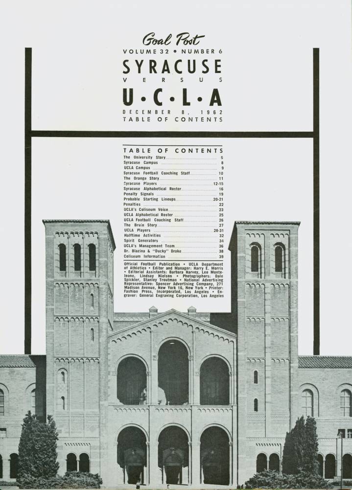 1962 Goal Post UCLA vs. Syracuse Inside Cover