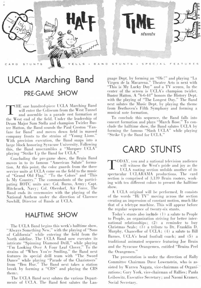 1962 Goal Post UCLA vs. Syracuse Band Page