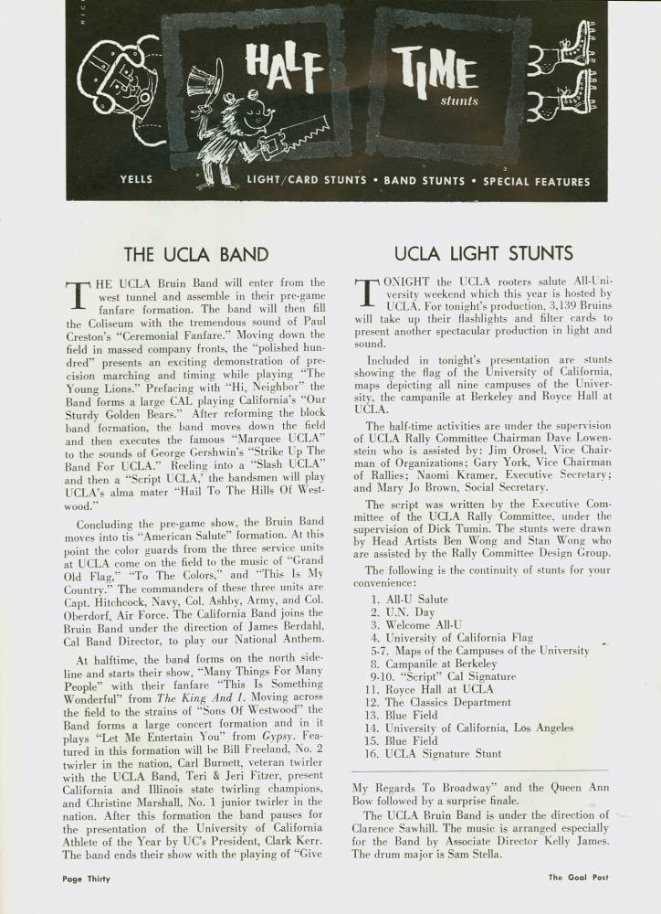 1963 Goal Post UCLA vs. Cal Band Page