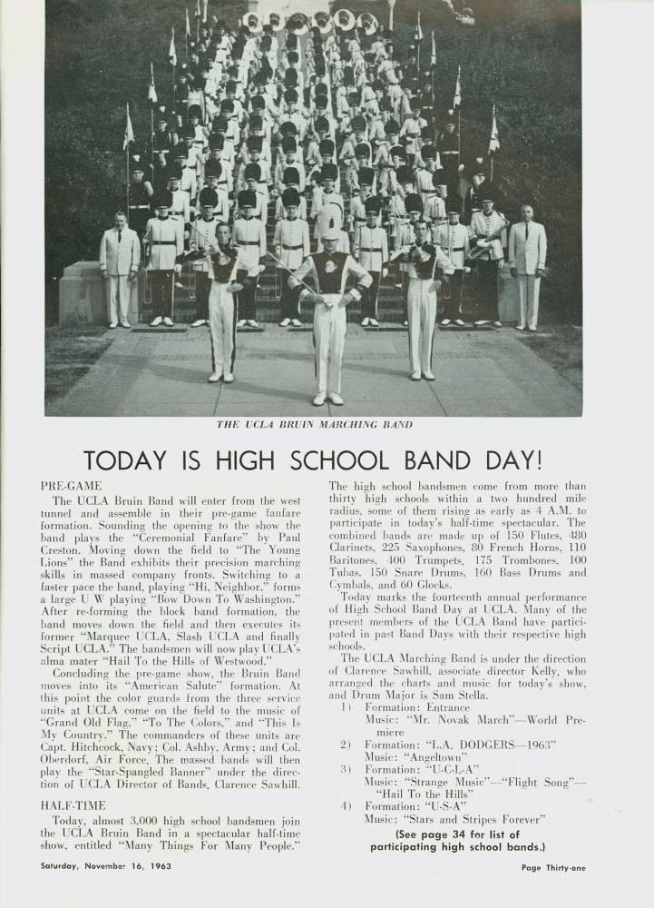 1963 Goal Post UCLA vs. UW Band Page