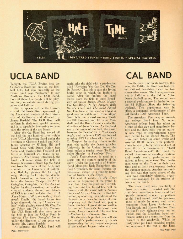 1965 Goal Post UCLA vs. Cal Band Page 1