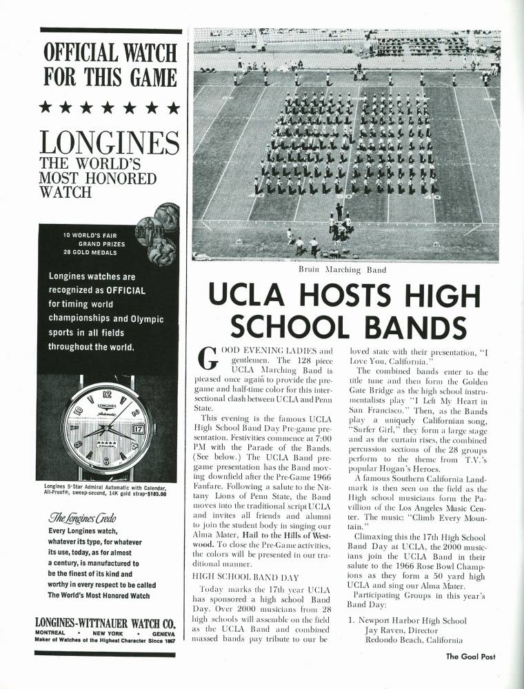 1966 Goal Post UCLA vs. Penn State band page 1