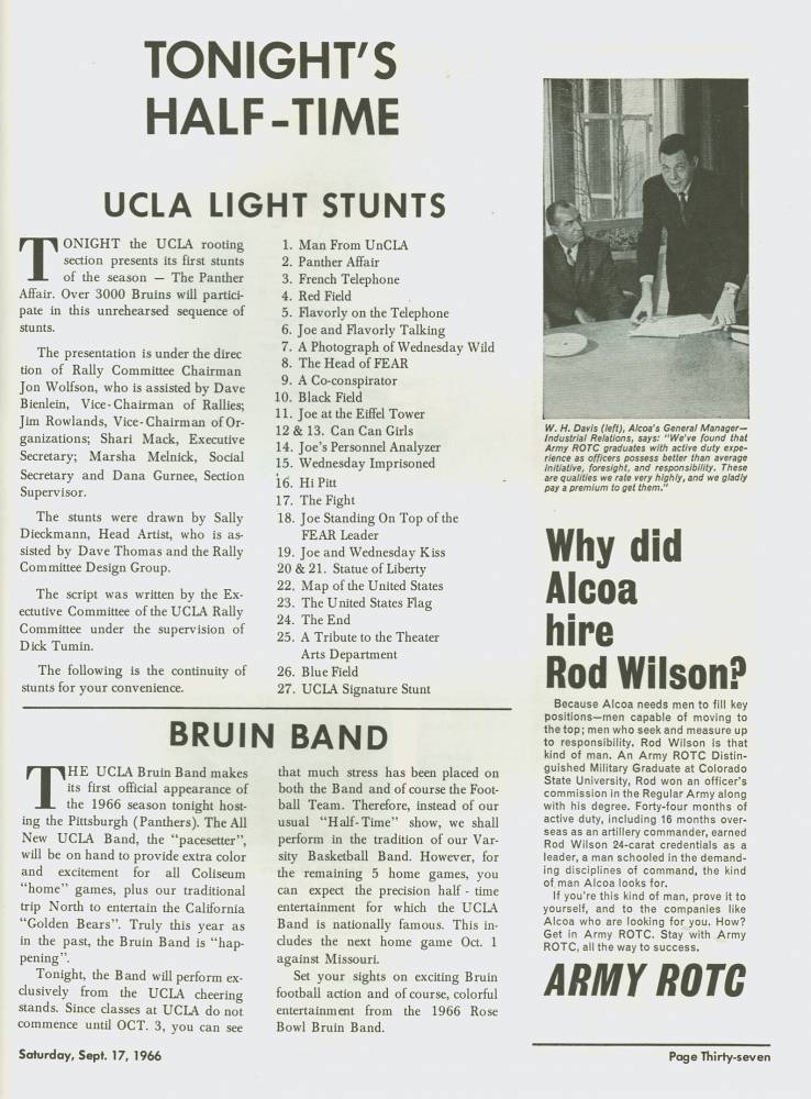 1966 Goal Post UCLA vs. Pittsburgh Band Page