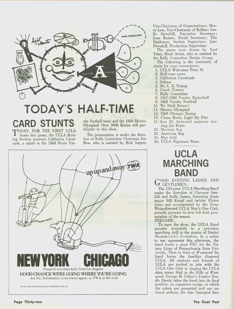 1968 Goal Post UCLA vs. Penn State Band Page 1