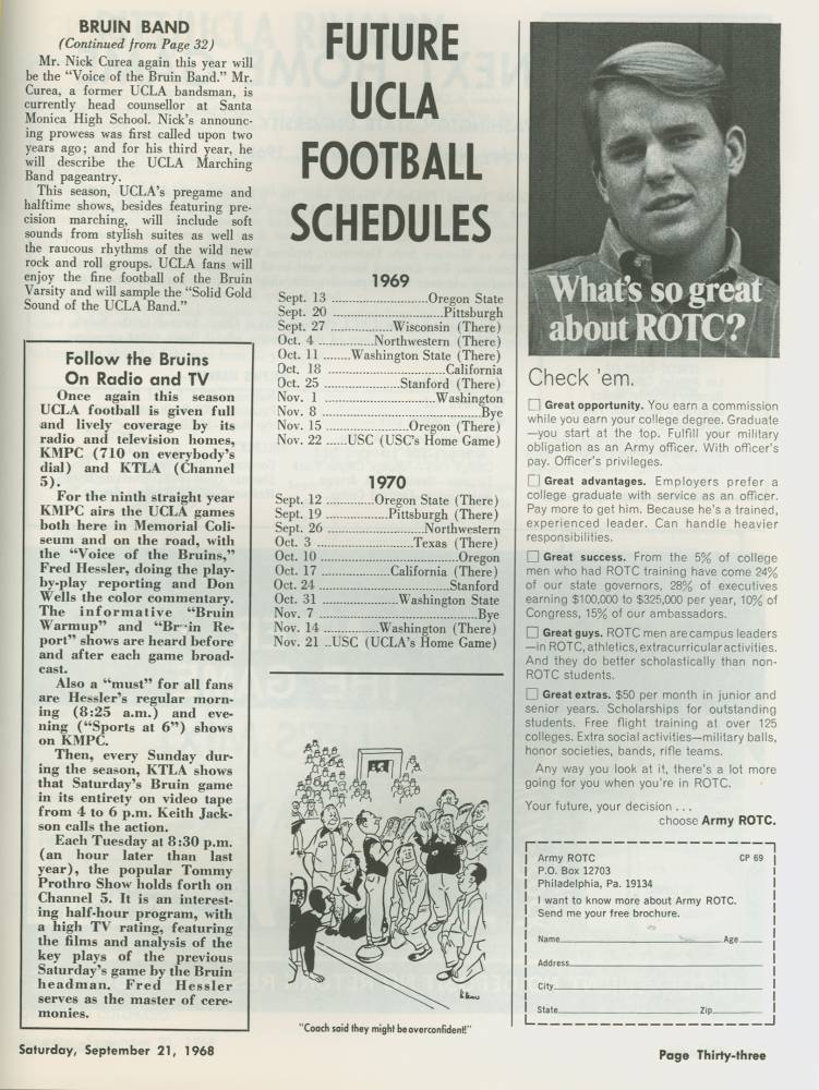 1968 Goal Post UCLA vs. Pittsburgh Band Page 2