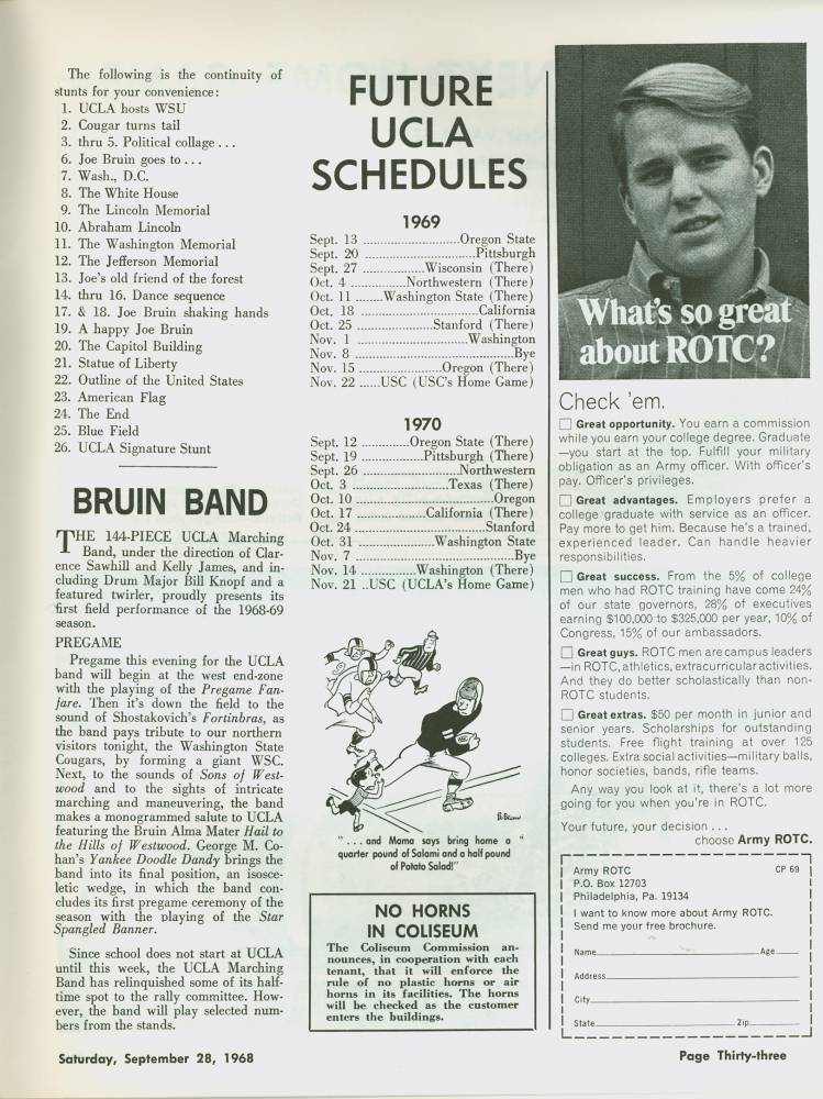 1968 928 Goal Post UCLA vs. WSU Band Page