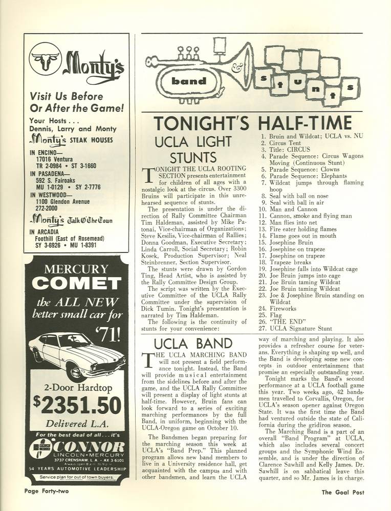 1970 Goal Post UCLA vs. Northwestern Band Page 1