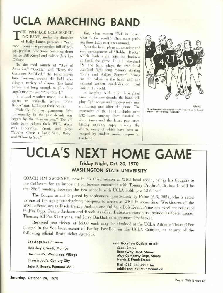 1970 Goal Post UCLA vs. Stanford Band Page