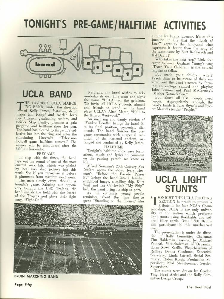 1970 Goal Post UCLA vs. USC Band Page 1